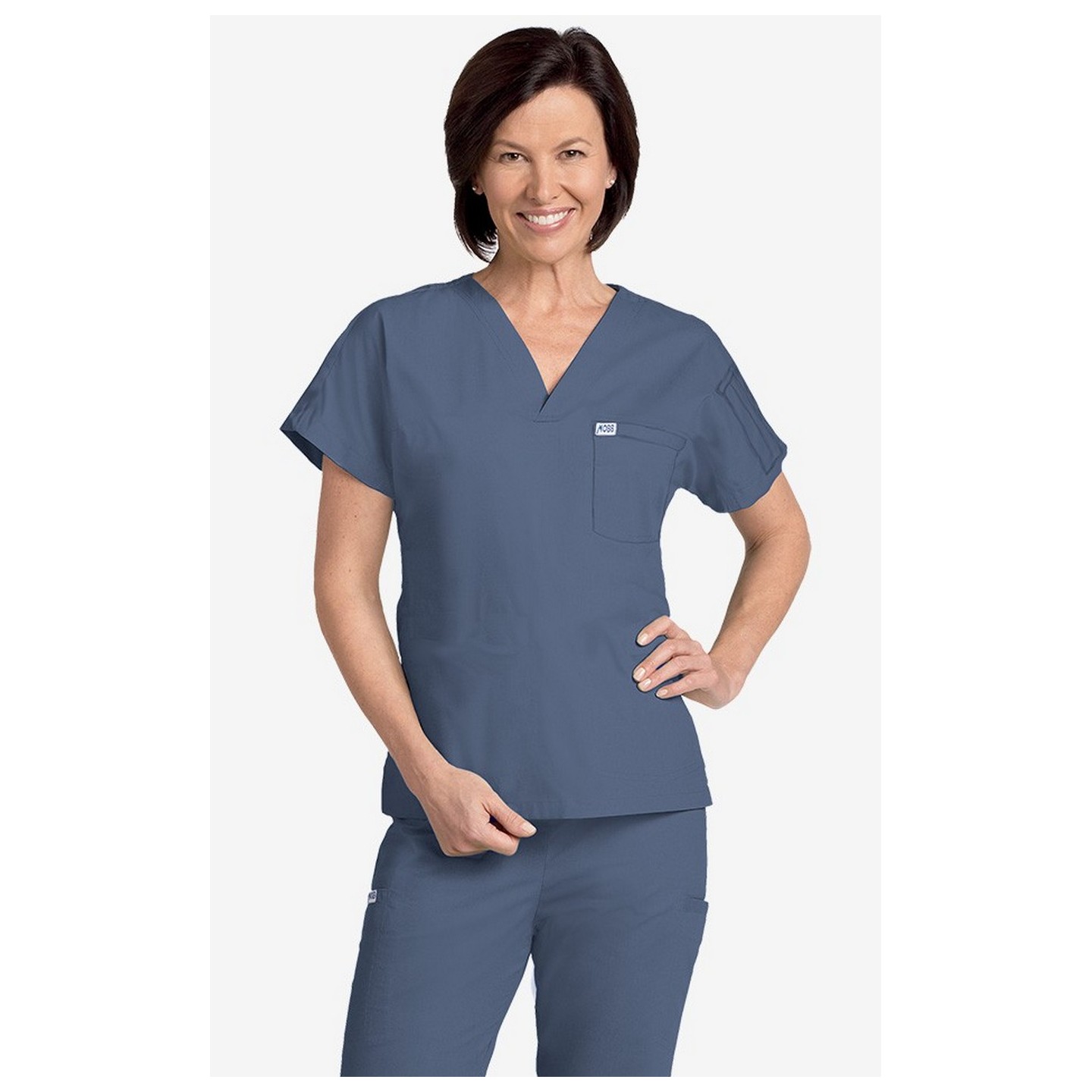 MOBB Unisex V-Neck Scrub Top (Women's View) - Postman Blue (PS)
