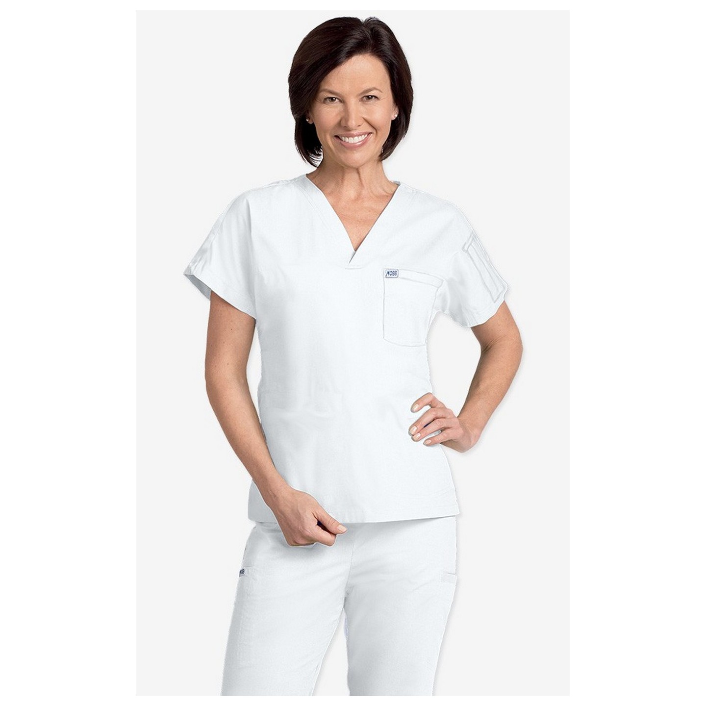MOBB Unisex V-Neck Scrub Top (Women's View) - White (WH)