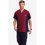 Men's Two Tone Scrub Top - Burgundy-Navy (BU-NN)