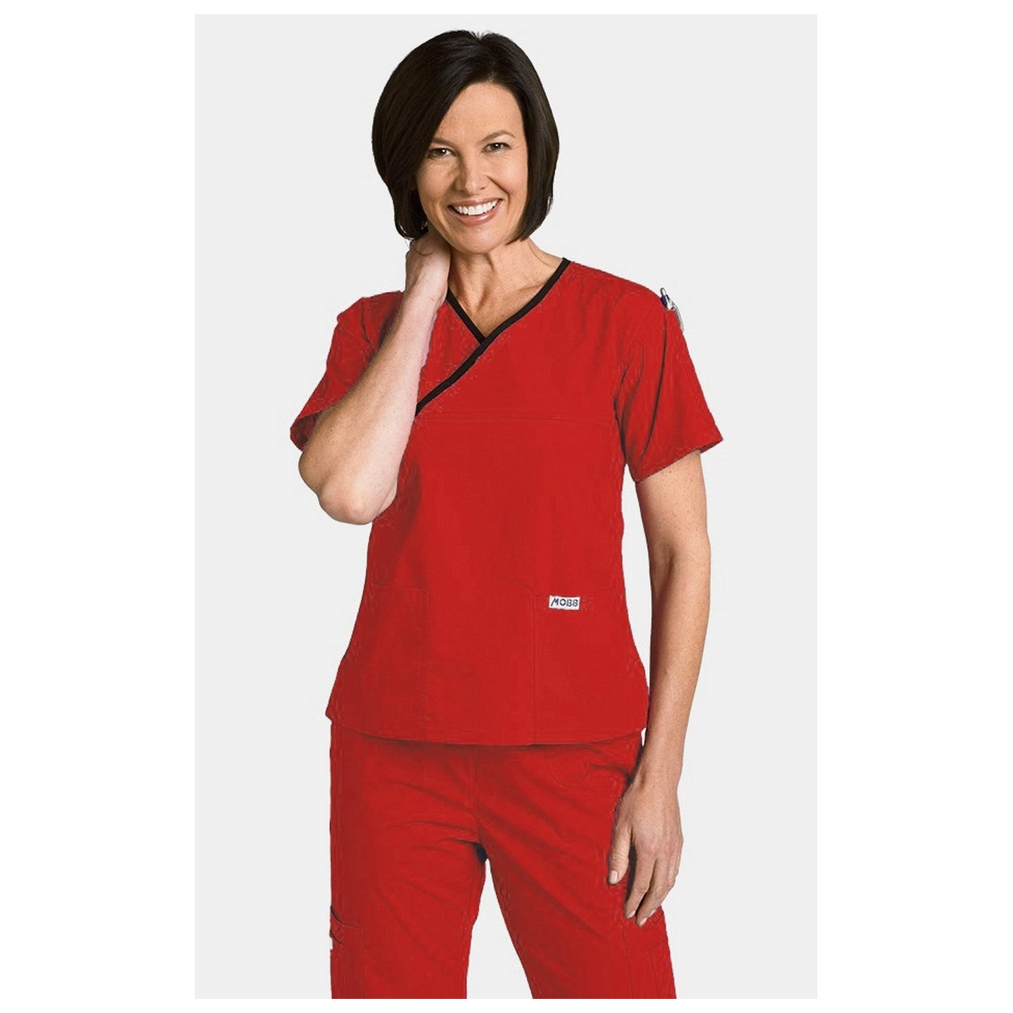 *FINAL SALE RED/ANVY 323T Criss Cross Scrub Top by MOBB