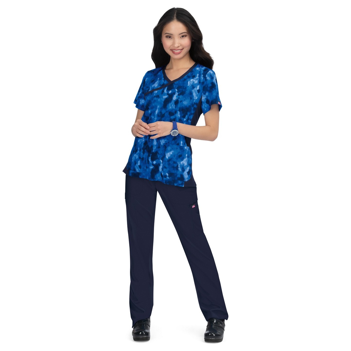 1049PR koi Lite Stretch Raquel Mock-Wrap Print Top - Camo Visions