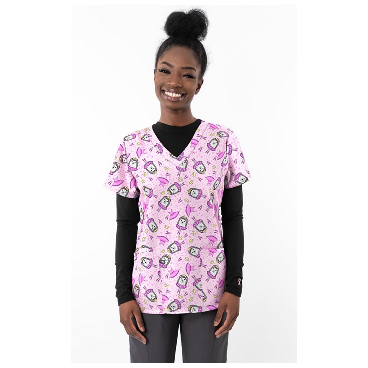 1438P – Pointe Princess Print Scrub Top - Soft Stretch Zinnia Fabric by Greentown