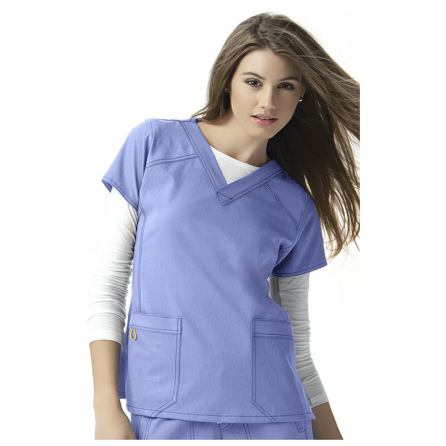 6214 WonderWink Four-Stretch V-neck Scrub Tops - Ceil Blue