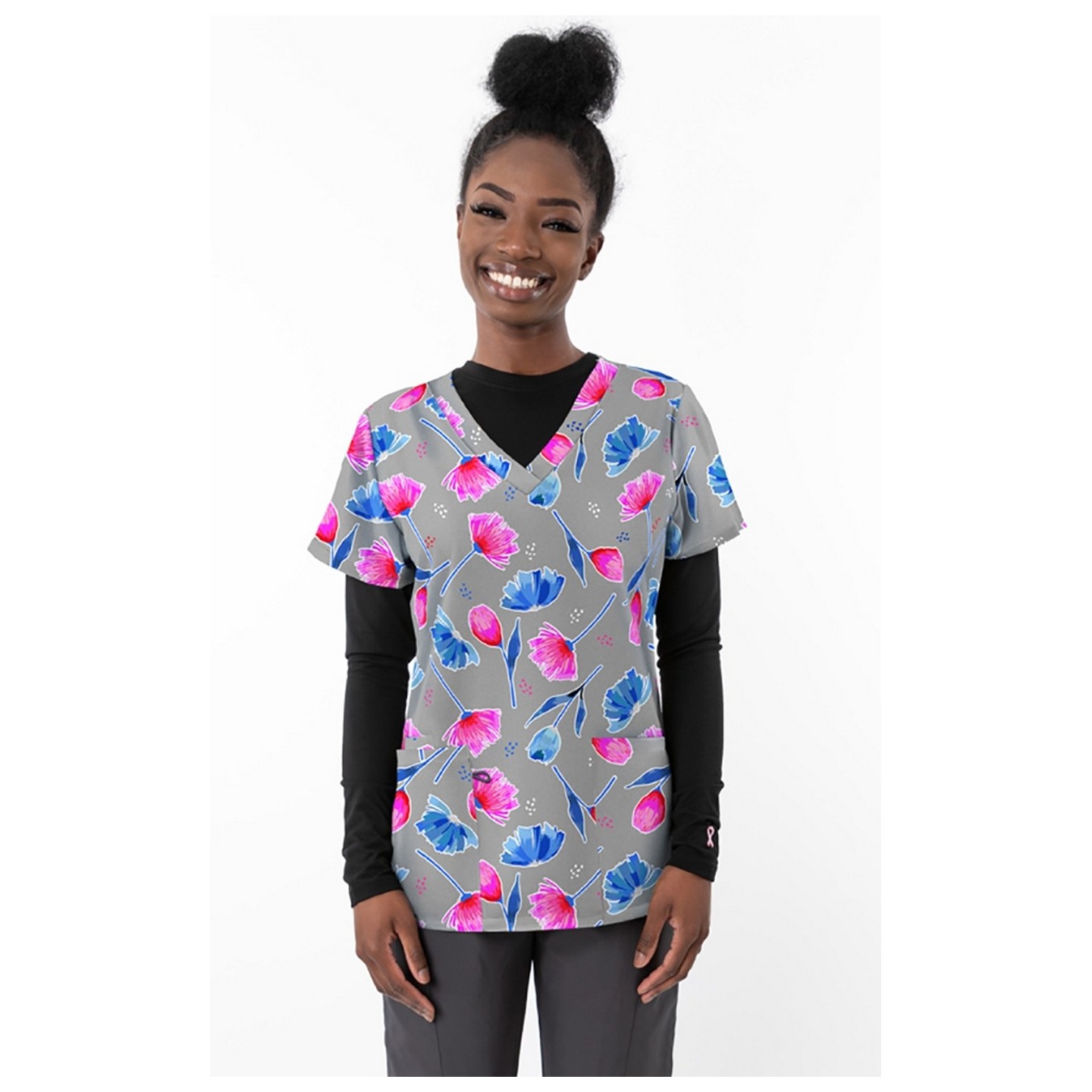 1457GR - Haut à imprimé Forever Tulips - Grey - Tissu doux et extensible Zinnia par Greentown