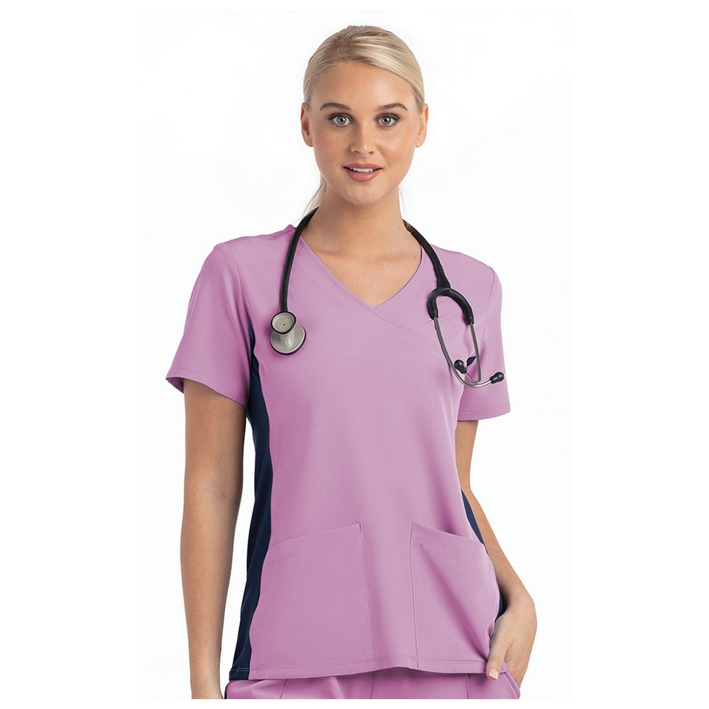 4520 [Matrix Impulse] Women's Knitted Panel Mock Wrap Top