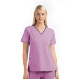 4510 [Matrix Impulse] Haut à col en V courbé contrasté pour femme