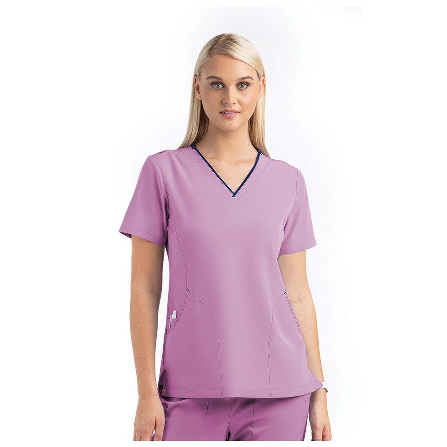 4510 [Matrix Impulse] Women's Contrast Curved V- Neck Top