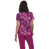 1049PR koi Lite Stretch Raquel Mock-Wrap Print Top - Heather Raspberry Tie Dye