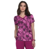 1049PR koi Lite Stretch Raquel Mock-Wrap Haut Imprimé - Heather Raspberry Tie Dye