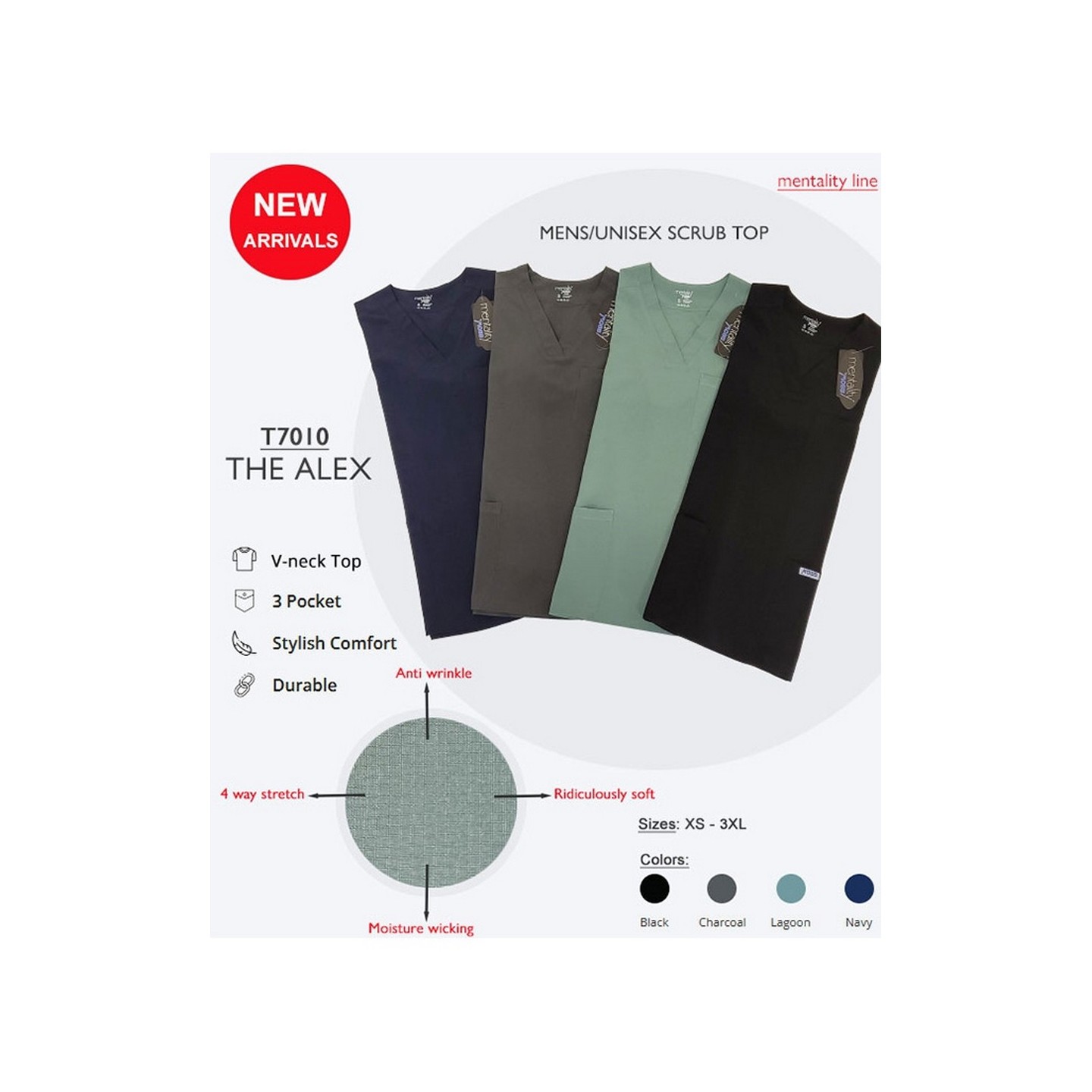 T7010 - The Alex Mens/Unisex V-neck top with 3 front pockets