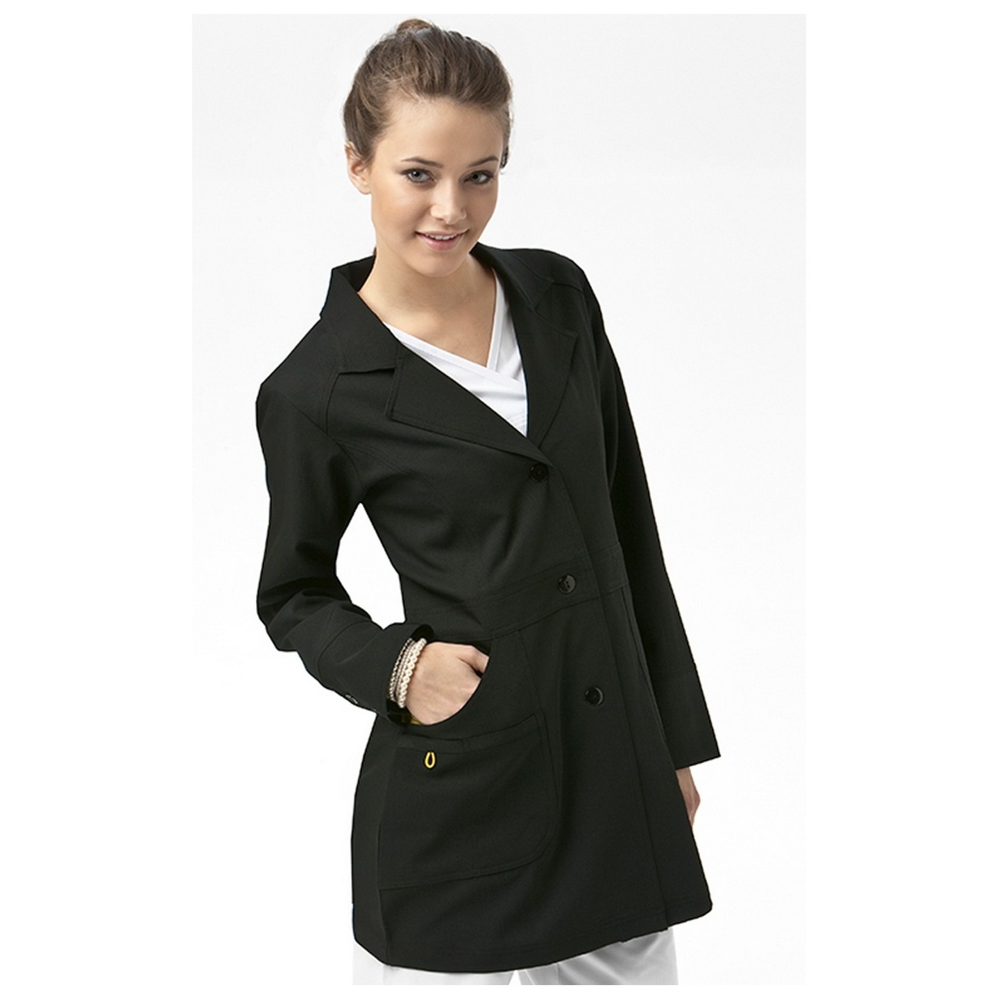 7004 WonderWink Four-Stretch 32 Inch Three Button Lab Coats - Black