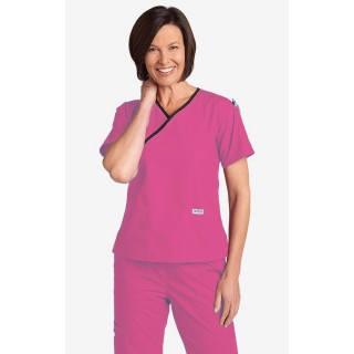 *FINAL SALE DUSTY ROSE/BLACK 323T Criss Cross Scrub Top by MOBB