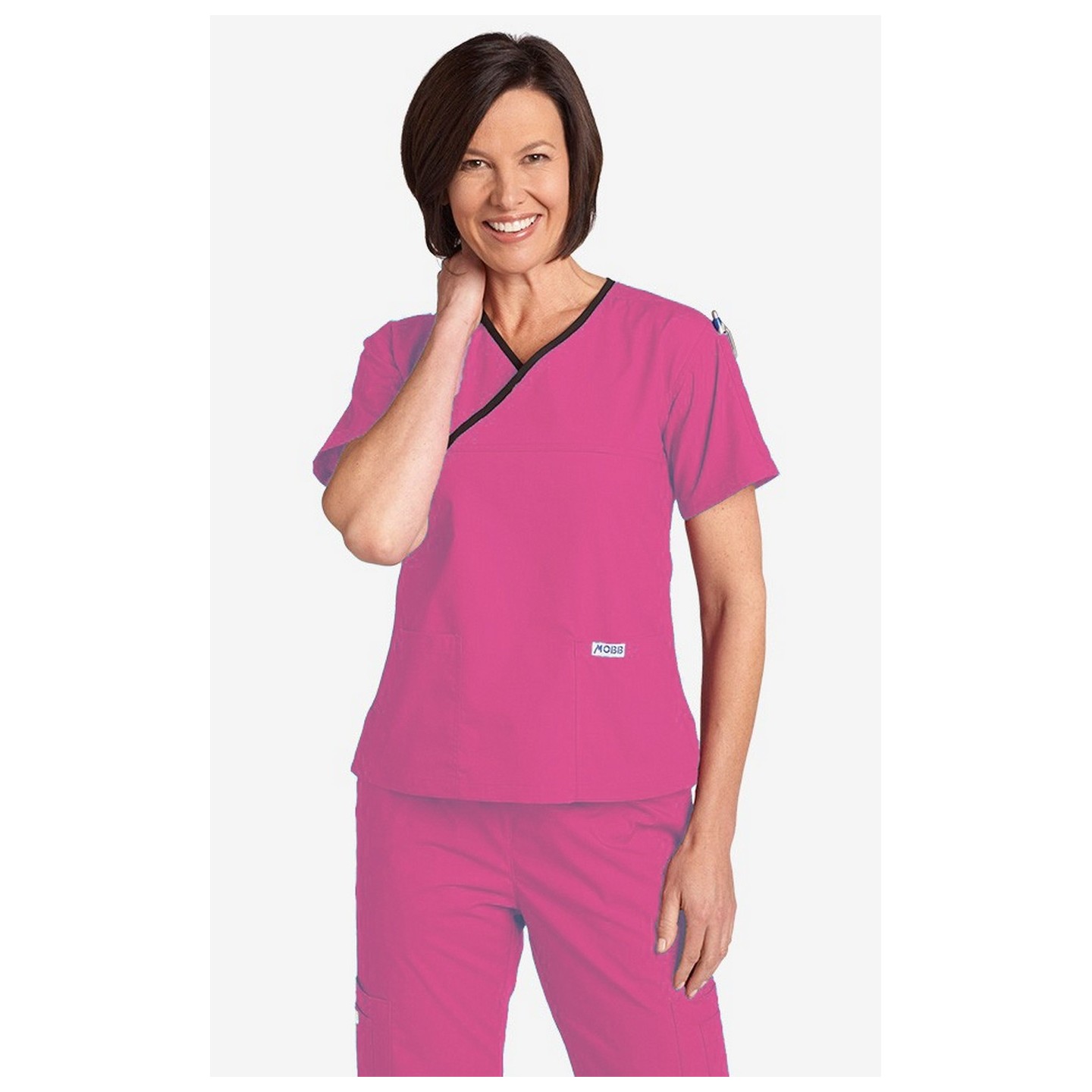 *FINAL SALE DUSTY ROSE/BLACK 323T Criss Cross Scrub Top by MOBB