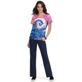 370PLM koi Lite Reform V-Neck Print Top - Groovy Floral Navy/Elec Blue/Coral