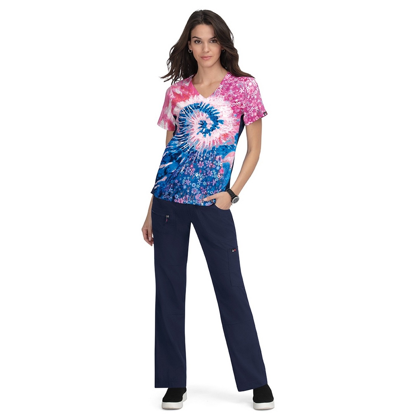 370PLM koi Lite Haut Reform a Col en V Imprimé - Groovy Floral Navy/Elec Blue/Coral