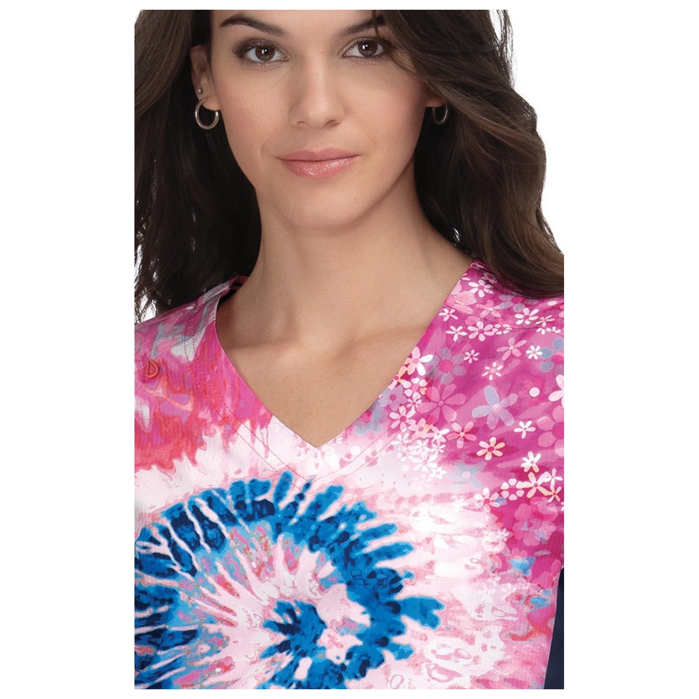 370PLM koi Lite Reform V-Neck Print Top - Groovy Floral Navy/Elec Blue/Coral