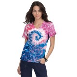 370PLM koi Lite Haut Reform a Col en V Imprimé - Groovy Floral Navy/Elec Blue/Coral