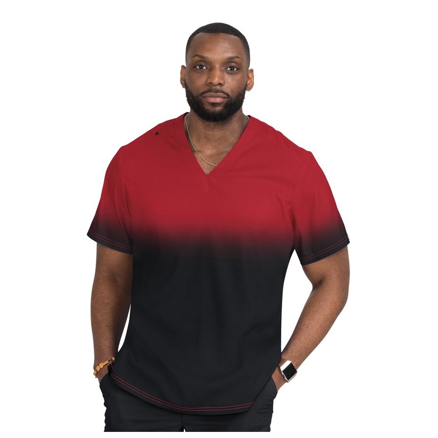 670PR koi Lite Soul Men's Ombré Print Scrub Top