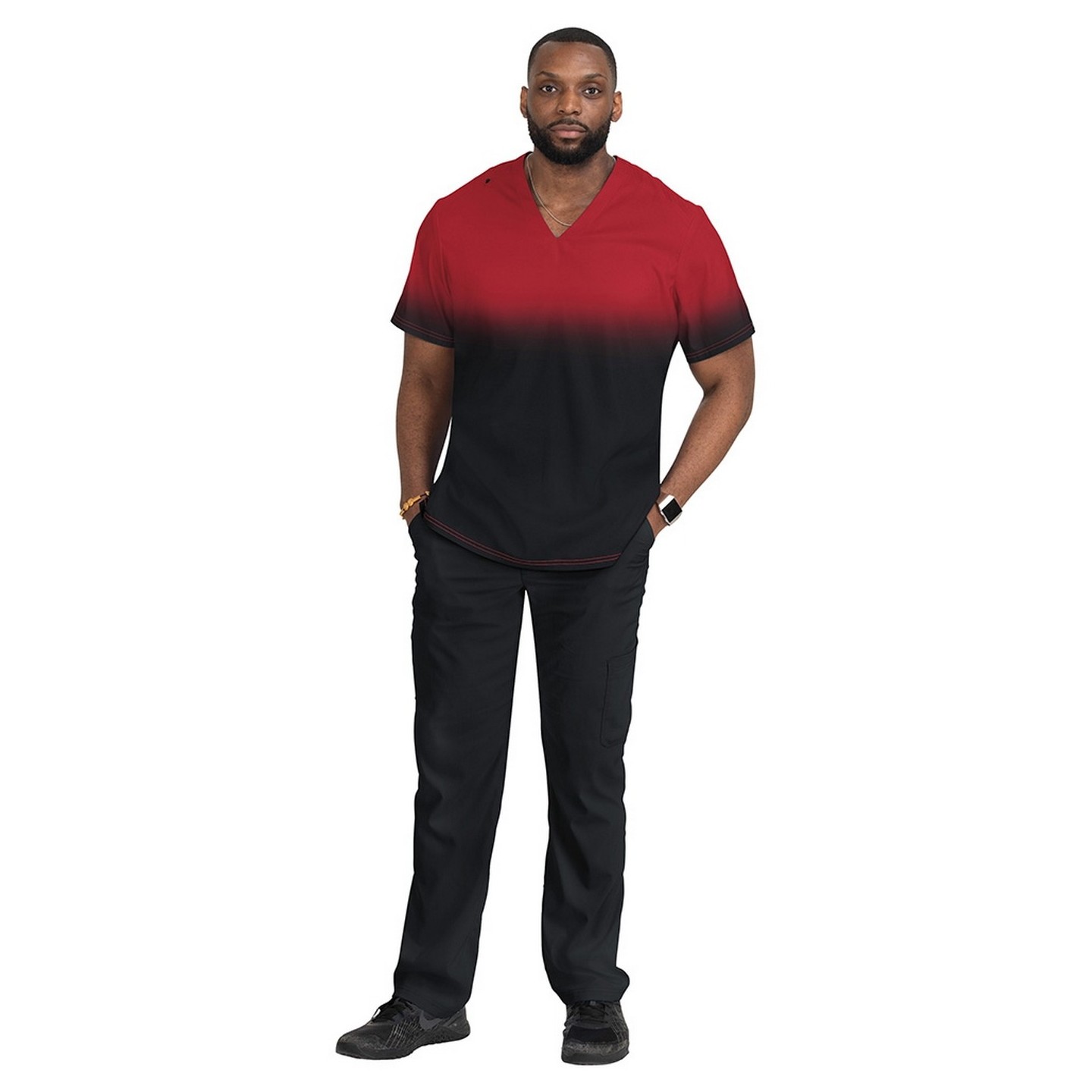 670PR koi Lite Soul Men's Ombré Print Scrub Top