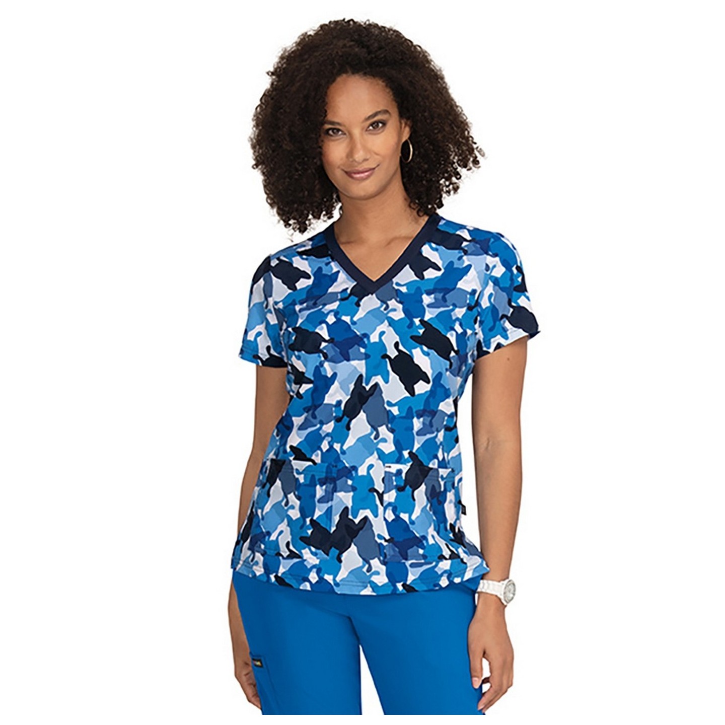 F100PR French Bull by Koi Modern Classic Lulu Print Top - Camo Frenchie Navy