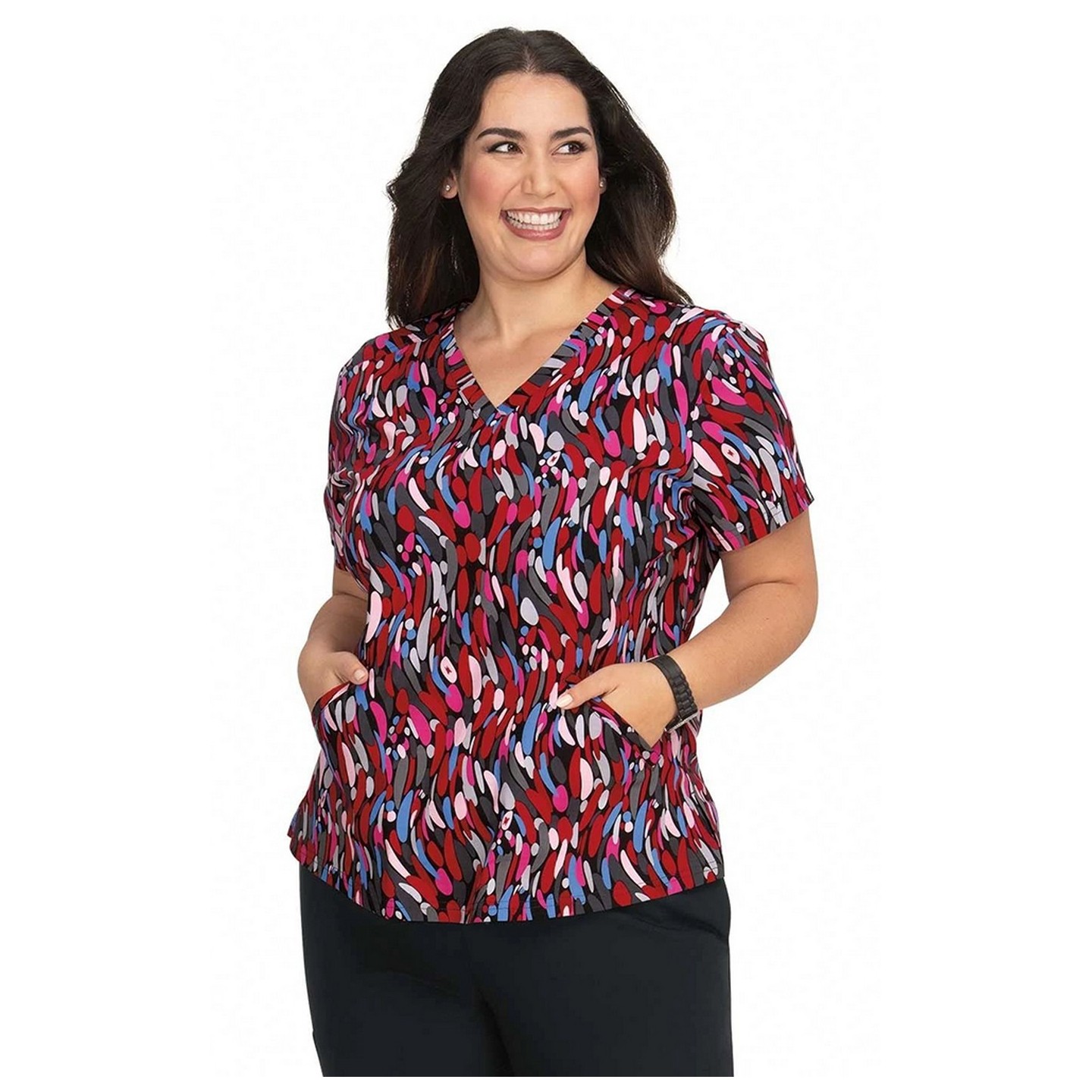 F101PR French Bull by koi Doll V-Neck Print Scrub Top - Twist