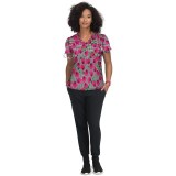 F101PR French Bull par koi Haut 'Doll' à col en V Imprimer - Houndstooth Rose