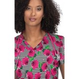 F101PR French Bull by koi Doll V-Neck Print Scrub Top - Houndstooth Rose