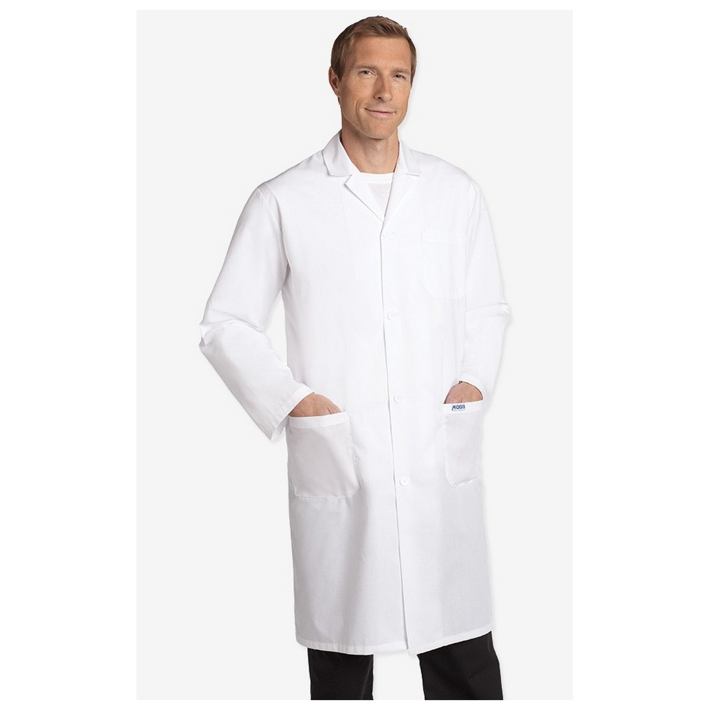 L406 Full Length Unisex Lab Coat Button Front - Men's View