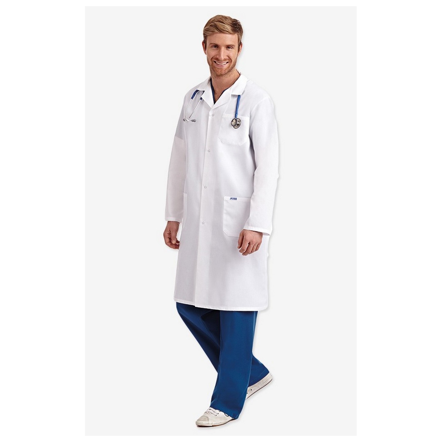 L407 Full Length Unisex Lab Coat Snap Front - Men's View