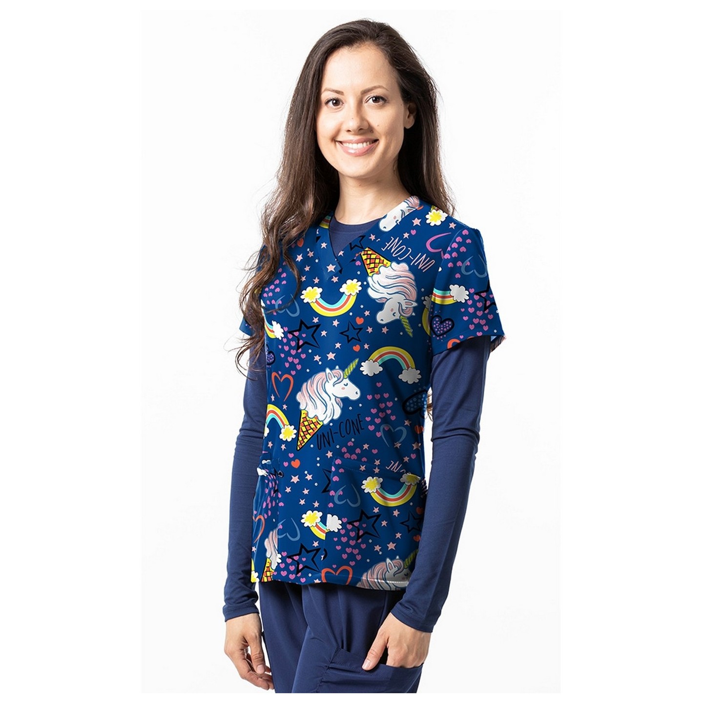 1333NV – UNICORN SOFT SERVE Print Scrub Top - Soft Stretch Zinnia Fabric by Greentown