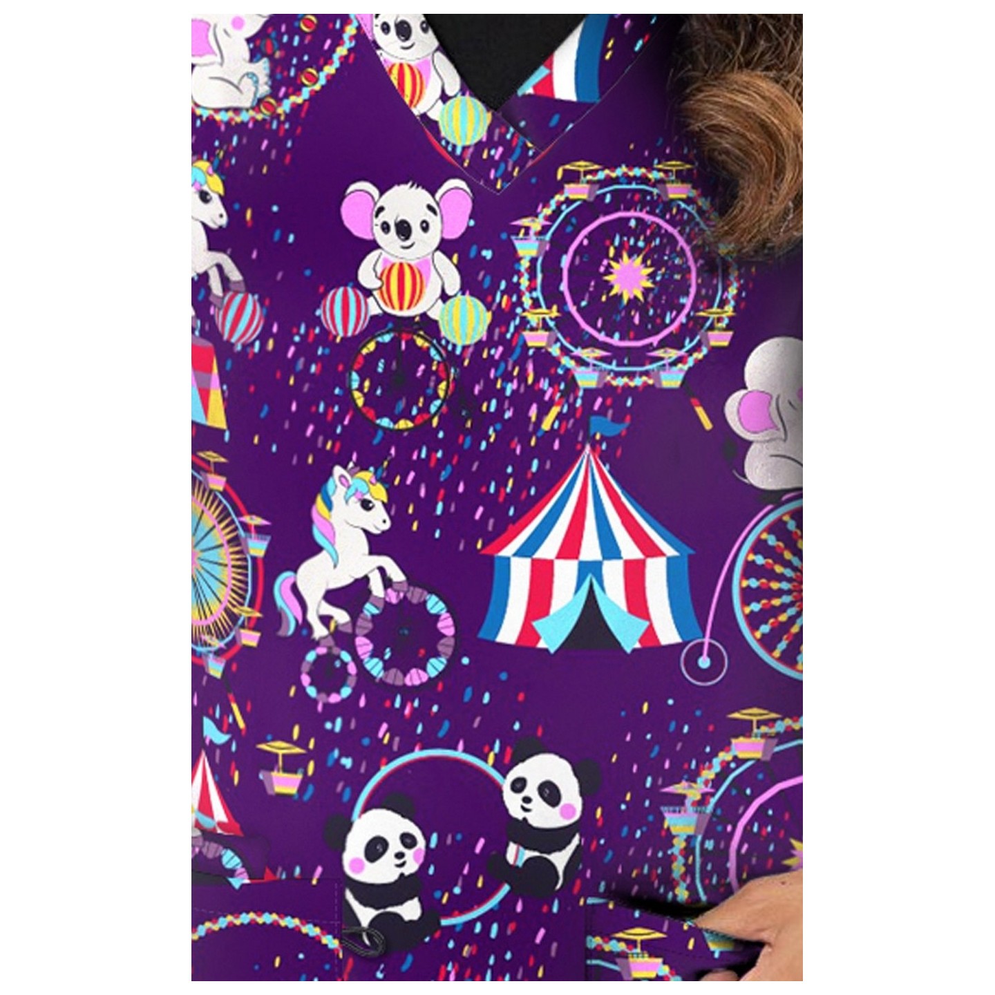 1465PL – BIG CIRCUS PURPLE Print Scrub Top - Soft Stretch Zinnia Fabric by Greentown