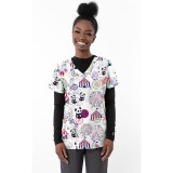 1465WH - Haut à imprimé BIG CIRCUS WHITE - Tissu doux et extensible Zinnia par Greentown