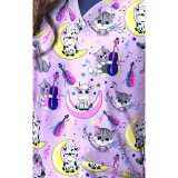 1466PL - Haut à imprimé CAT & THE FIDDLE PURPLE - Tissu doux et extensible Zinnia par Greentown