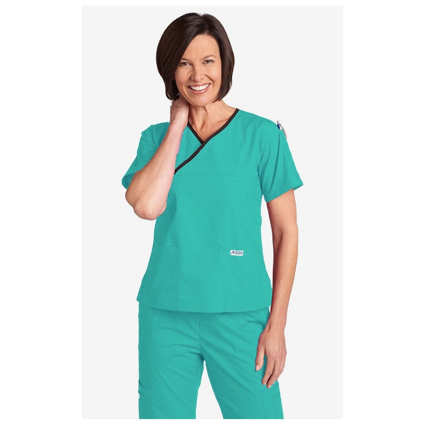 *FINAL SALE SEA GREEN/NAVY 323T Criss Cross Scrub Top by MOBB