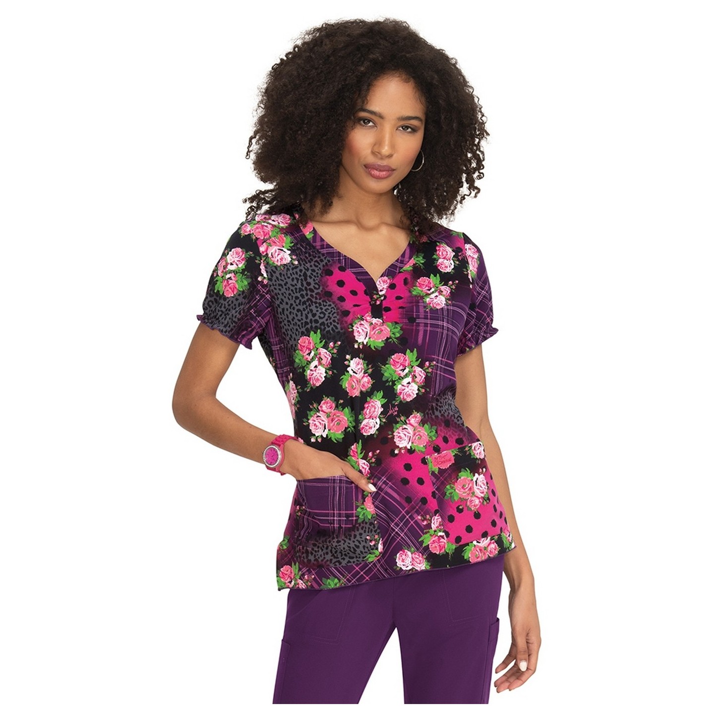 B123PR Betsey Johnson par Koi Haut 'Blossom' à encolure en Y Imprimé - Playful Patchwork