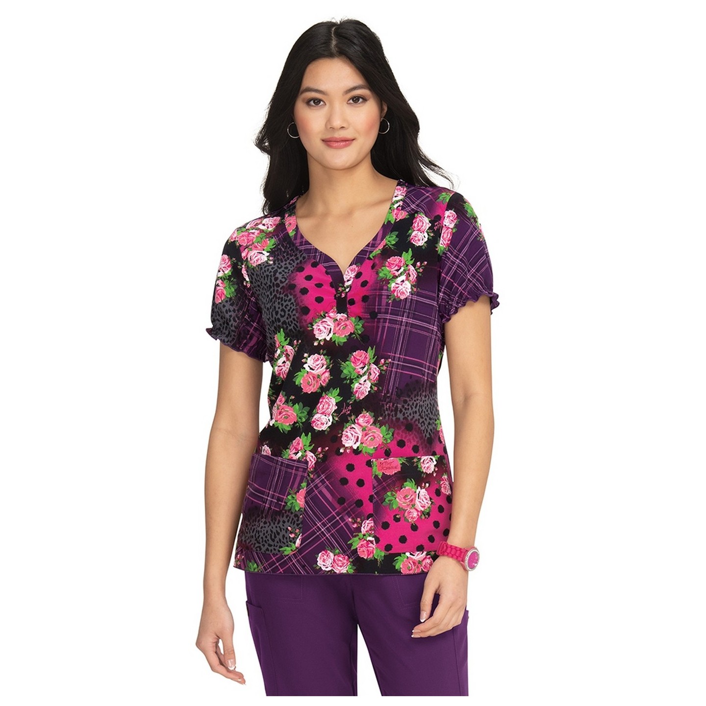 B123PR Betsey Johnson by koi Blossom Y-Neck Print Top - Playful Patchwork