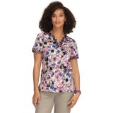 1070PR Koi Stretch Elena 4 Pocket Print Top - Watercolor Petals