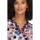1070PR Koi Stretch Elena 4 Pocket Print Top - Watercolor Petals