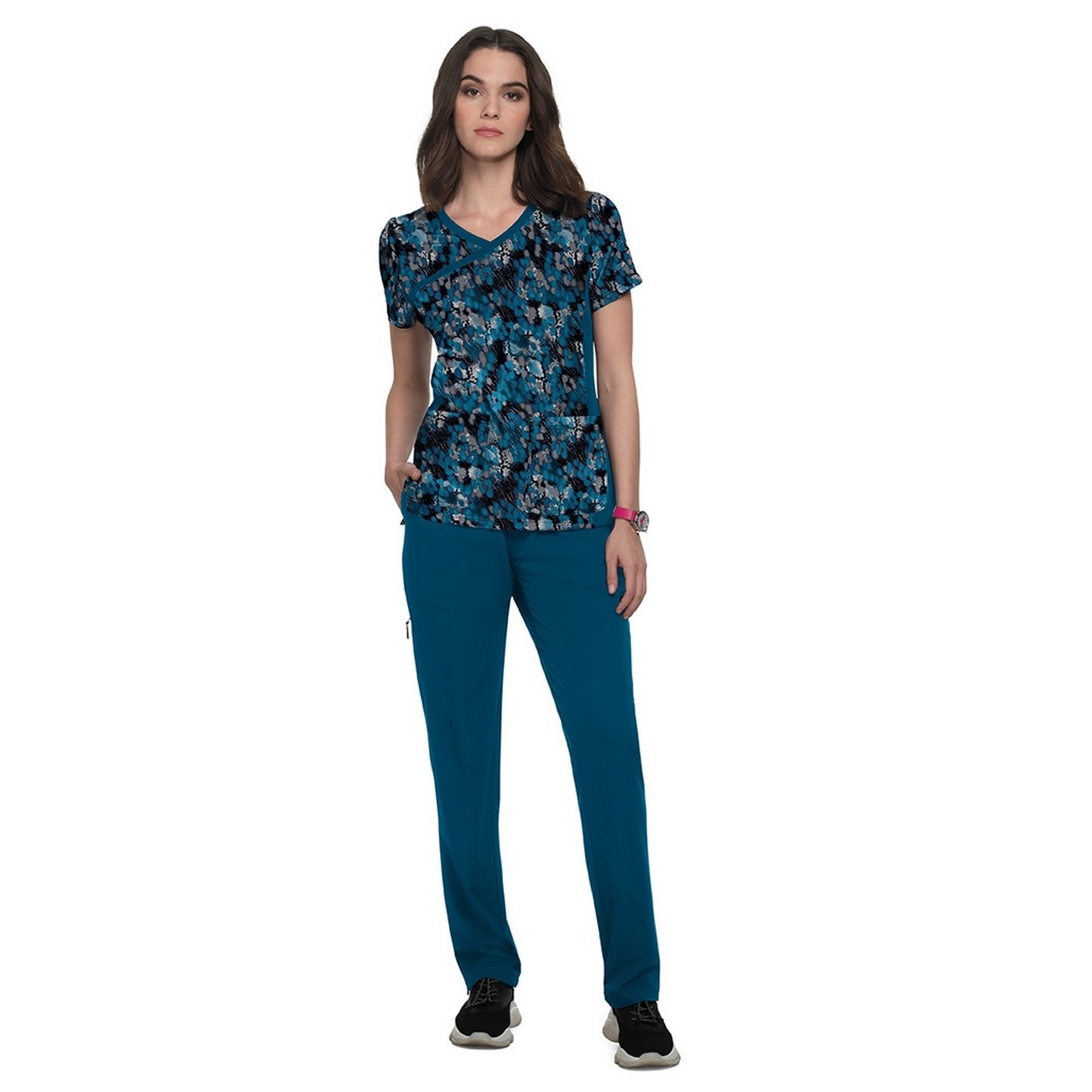1049PR koi Lite Stretch Raquel Mock-Wrap Haut Imprimé - Watercolor Snake