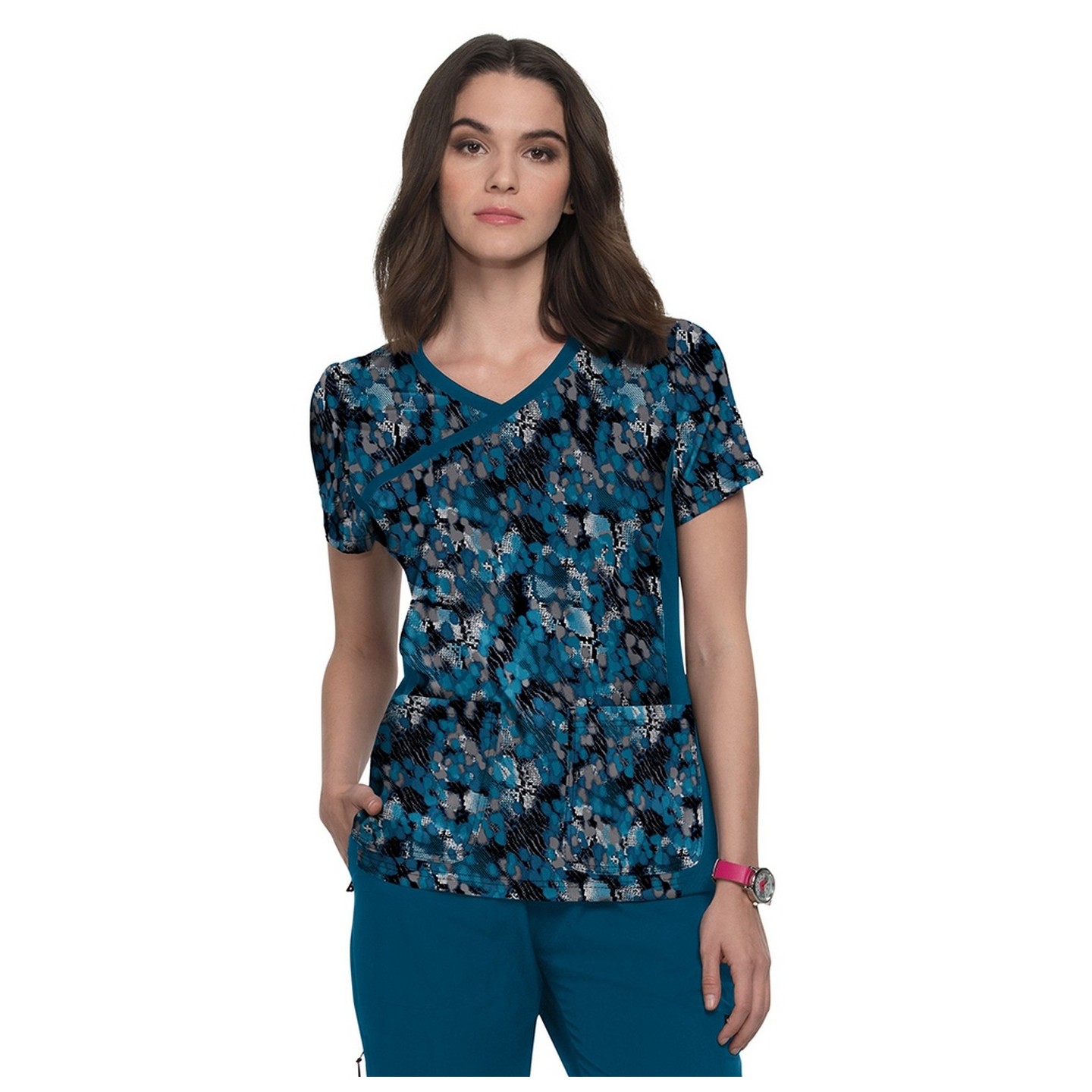 1049PR koi Lite Stretch Raquel Mock-Wrap Haut Imprimé - Watercolor Snake