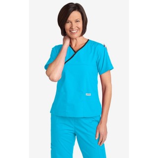 Criss Cross Scrub Top by MOBB - Aqua/Black (AQ-BL)