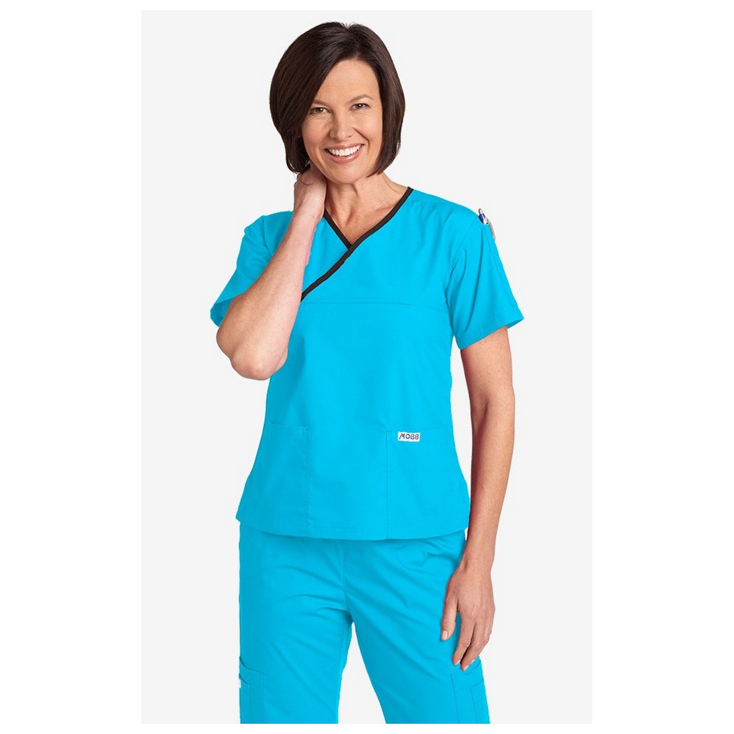 Criss Cross Scrub Top par MOBB - Aqua/Black (AQ-BL)