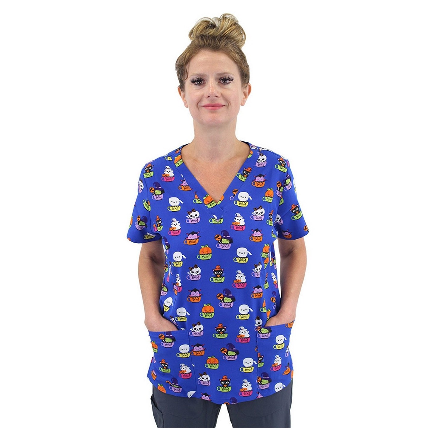 9810 Maevn Women's Printed V-Neck Top - Boo Crew