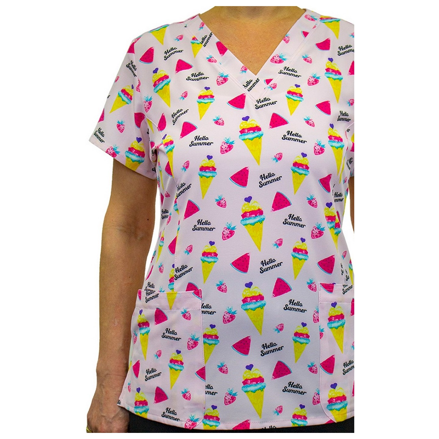 9810 Maevn Women's Printed V-Neck Top - Hello Summer