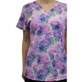 9810 Maevn Women's Printed V-Neck Top - Sweet Hydrangeas