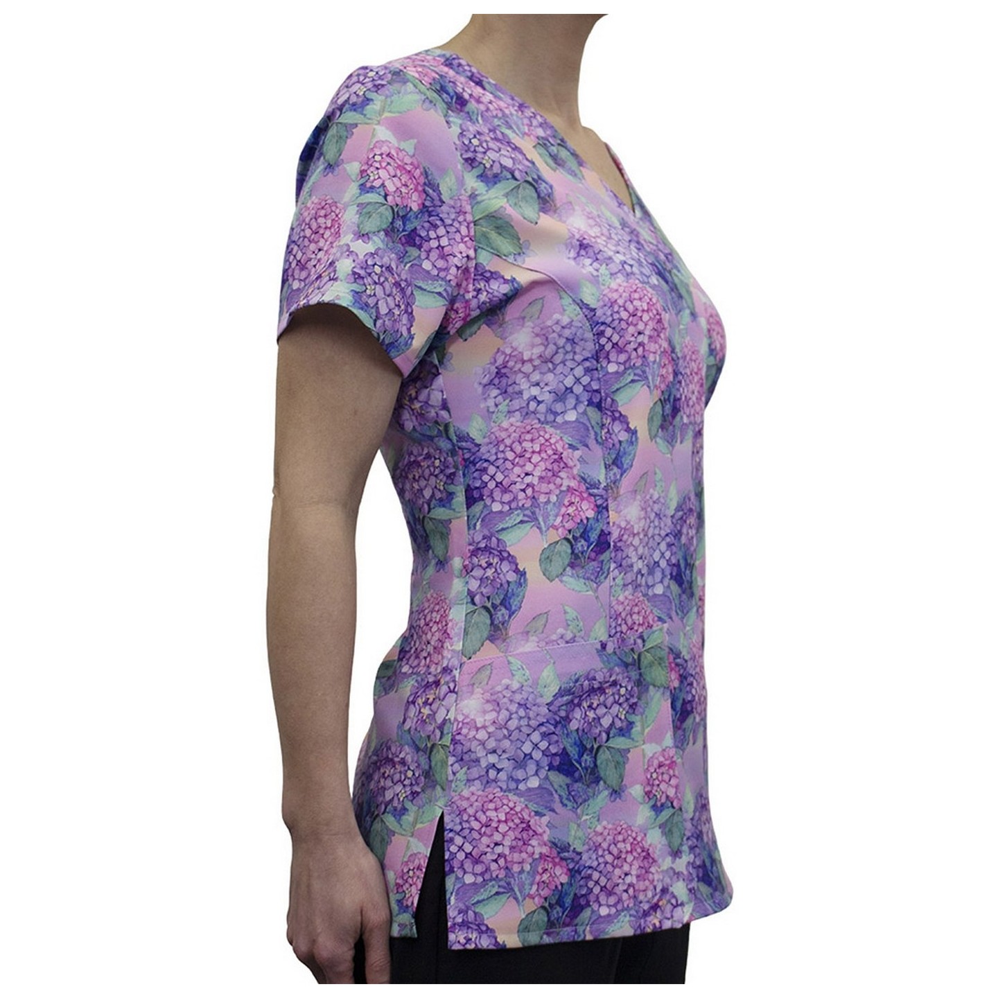 9810 Maevn Women's Printed V-Neck Top - Sweet Hydrangeas