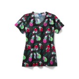 Zoe + Chloe Wrecking Bells V-neck Print Scrub Tops