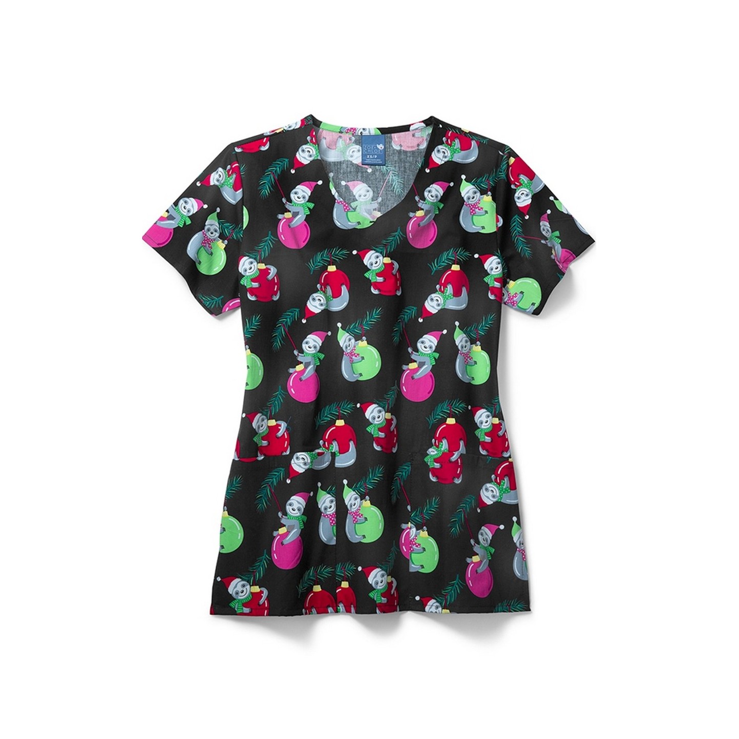 Zoe + Chloe Wrecking Bells V-neck Print Scrub Tops