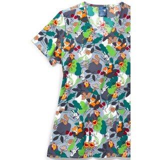 Zoe + Chloe Autumn Odyssey Curved V-neck Print Scrub Tops