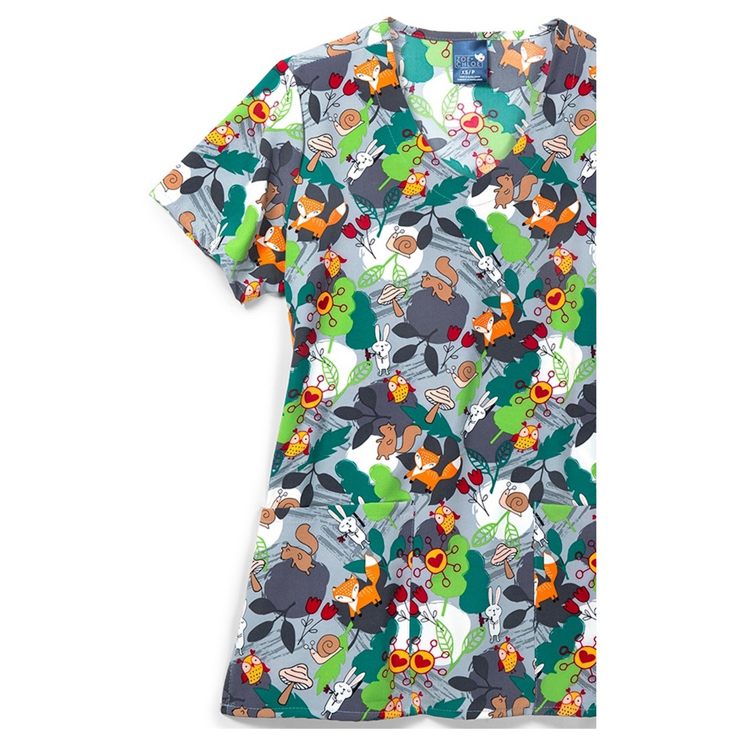 Zoe + Chloe Autumn Odyssey Curved V-neck Print Scrub Tops